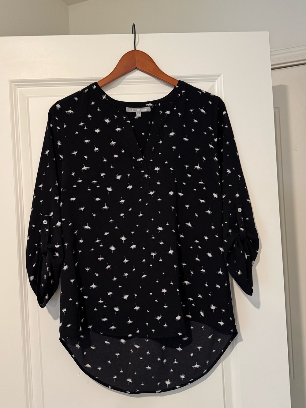Daniel Rainn Black Blouse with White Dandelion Print